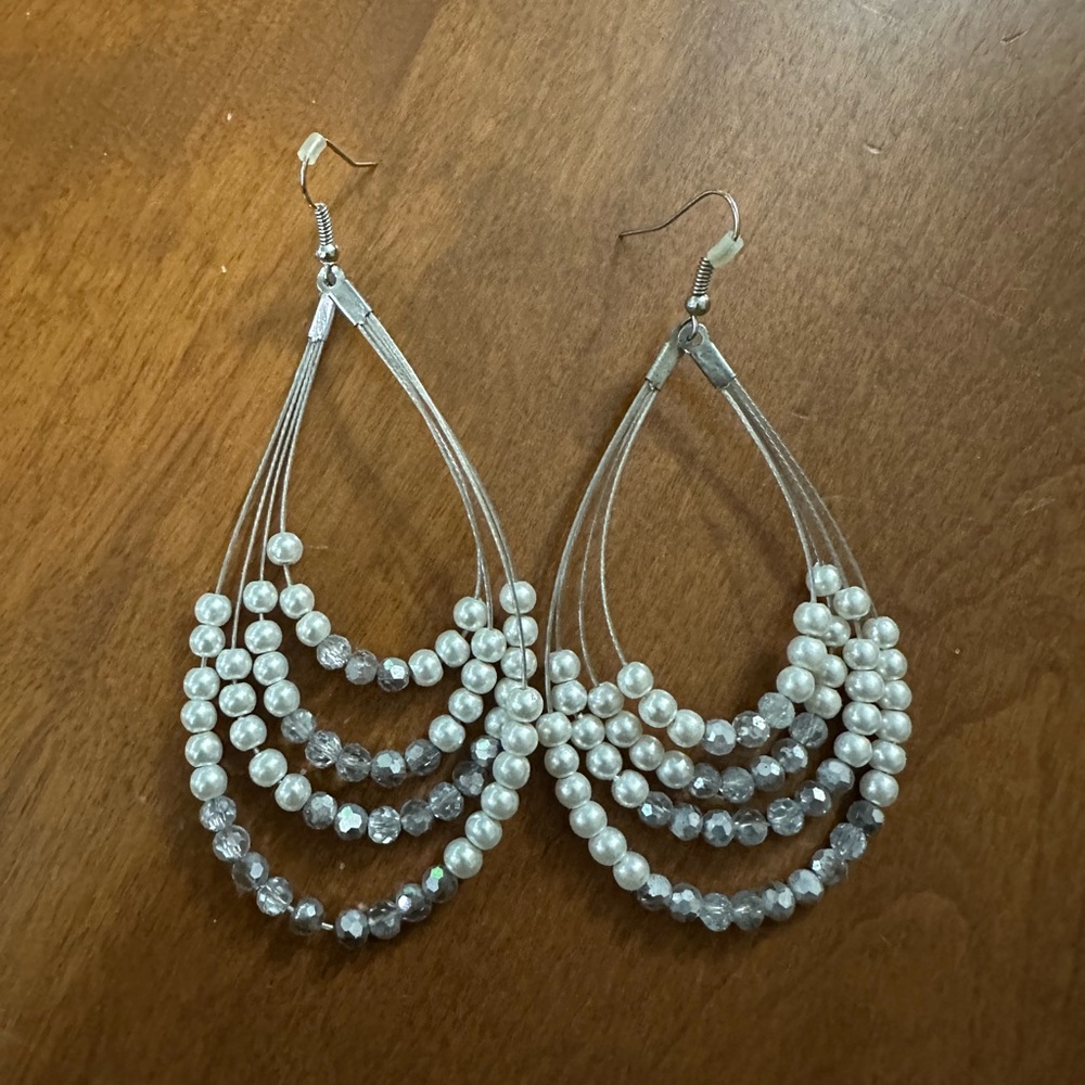 Elegant Silver and White Beaded Earrings